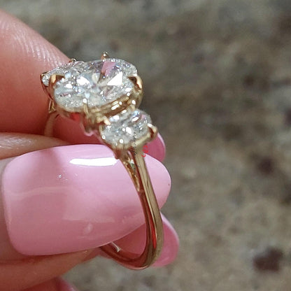 2 Ct IGI Certified Oval Gemstone Three Stone Engagement Ring