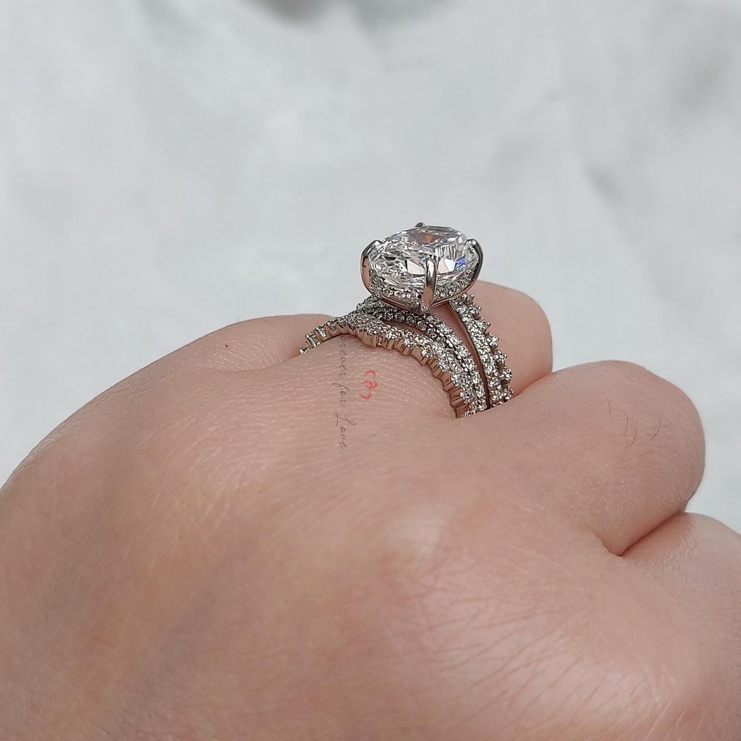 6 Ct Oval Hidden Halo Engagement Ring Oval cut Moissanite Brilliant Cut engagement ring in 935 Argentium Silver — custom handcrafted by Forever For Love