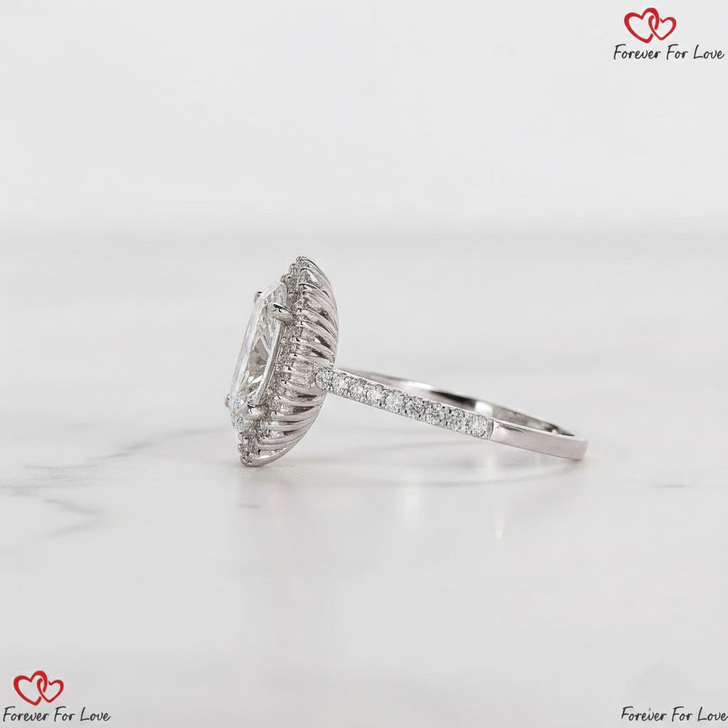 2.3 Ct IGI Certified Oval Lab Diamond Halo Engagement Ring Oval cut 1Ct Moissanite Brilliant Cut engagement ring in 935 Argentium Silver — custom handcrafted by Forever For Love