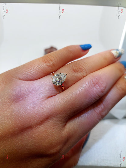2 Ct Pear Diamond, Moissanite Hidden Halo Engagement Ring