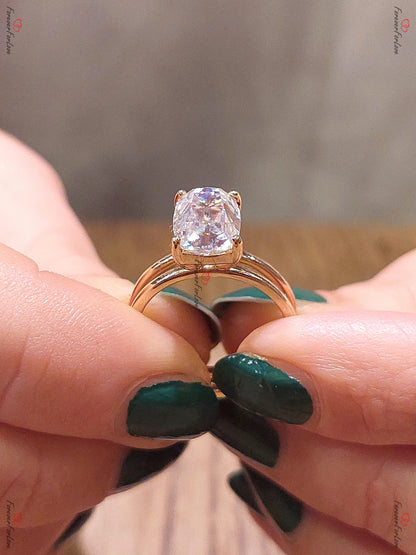 3 CT Vintage Unique OMC Cushion Cut Moissanite Ring, Solid Gold Old Cuts Ring, Hidden halo Solitaire Engagement Ring, B'day Gift For Wife.