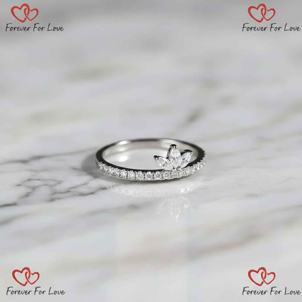 Marquise Lab Diamond Stackable Band Marquise cut Moissanite Brilliant Cut engagement ring in 935 Argentium Silver — custom handcrafted by Forever For Love