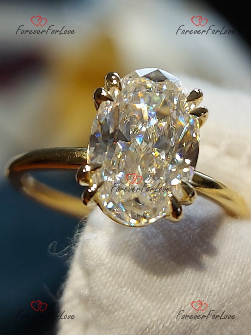 2 CT ovaler Verlobungsring in 14k/18k Weißgold, länglicher ovaler Moissanit-Verlobungsring mit doppelter Krappenfassung, Antrag, Jahrestag, moderner Ring Oval cut Moissanite engagement ring in 935er Argentium Silber — custom handcrafted by Forever For Love