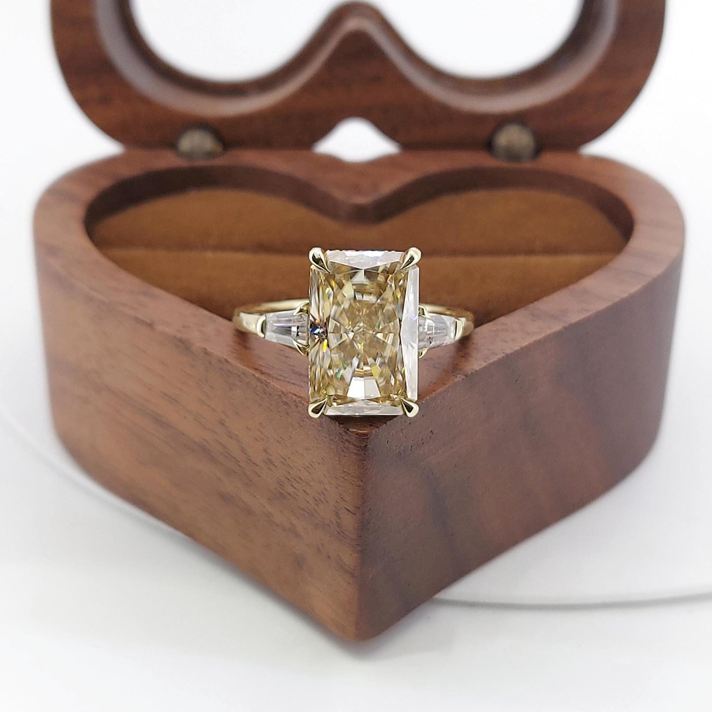 5 Ct Radiant Yellow Moissanite Engagement Ring Radiant cut 1Ct Moissanite Brilliant Cut engagement ring in 935 Argentium Silver — custom handcrafted by Forever For Love