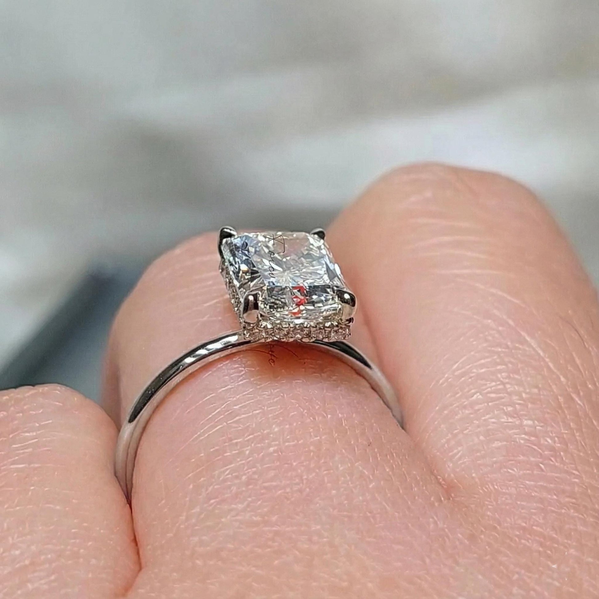 5 Ct IGI Certified Radiant Lab Diamond Hidden Halo Engagement Ring