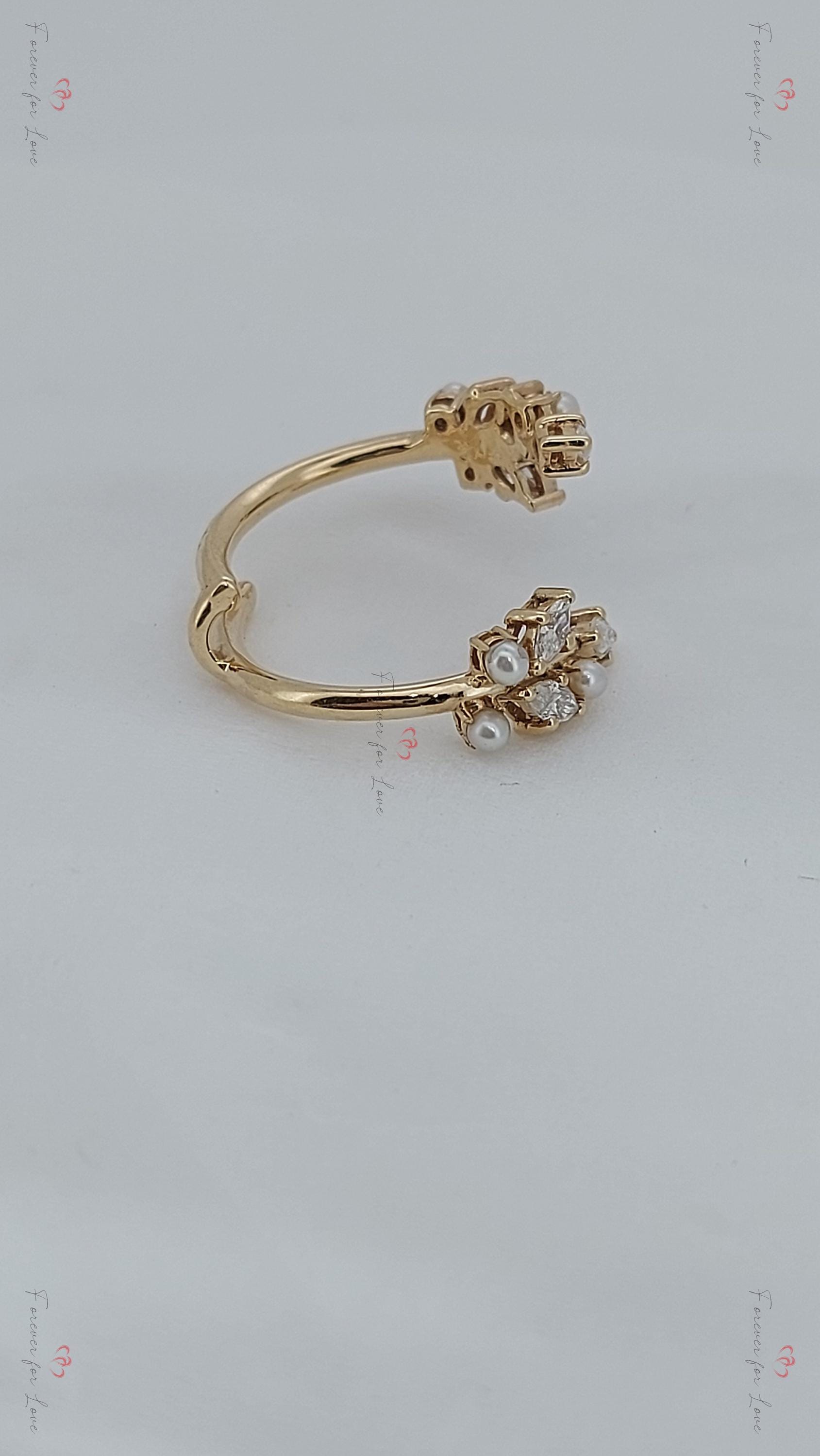 Marquise Moissanite, Pearl Stacking Ring