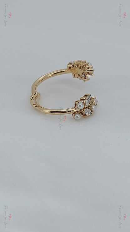 Marquise Moissanite, Pearl Stacking Ring