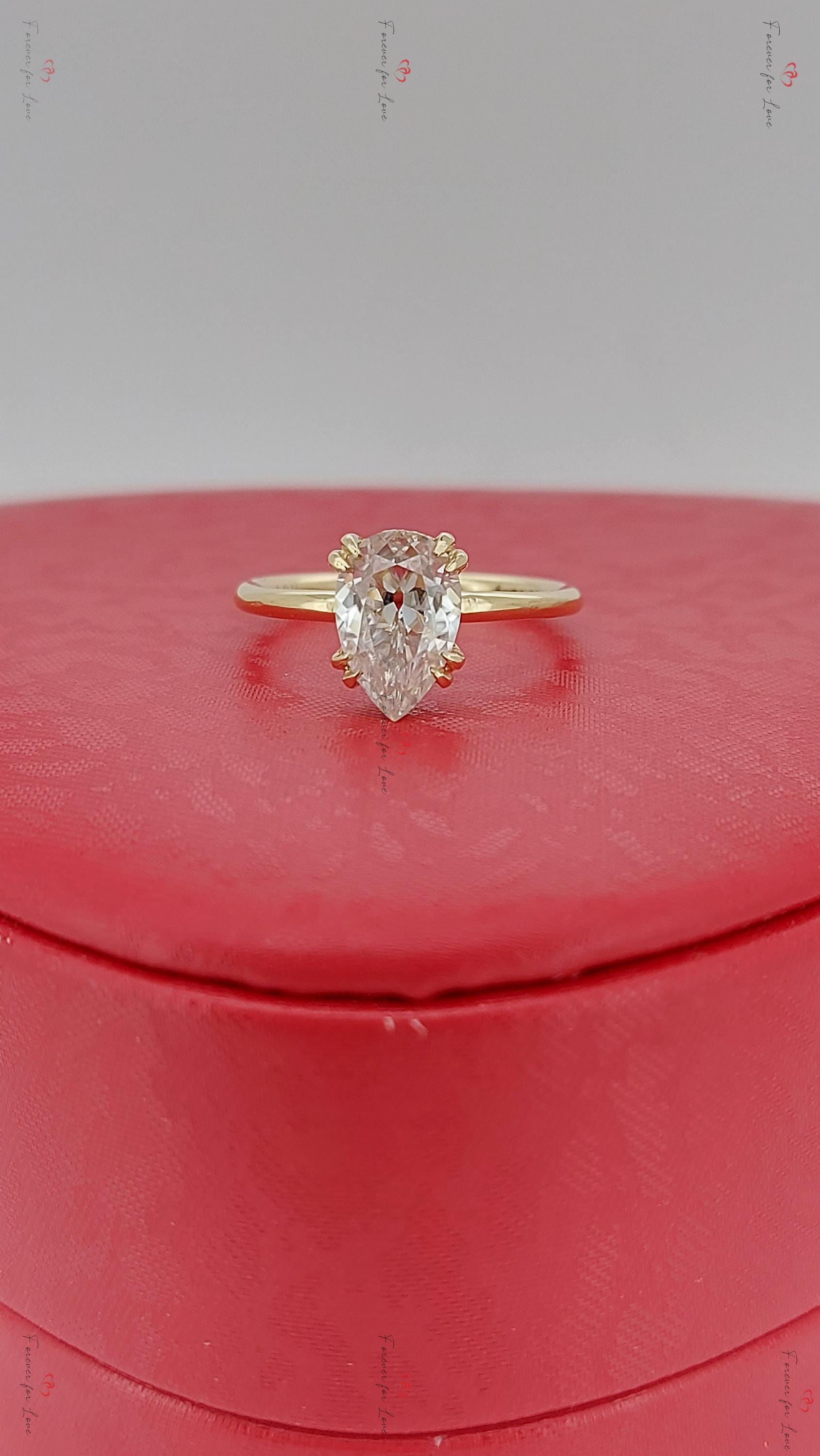 2 Ct Pear Diamond, Moissanite Hidden Halo Engagement Ring
