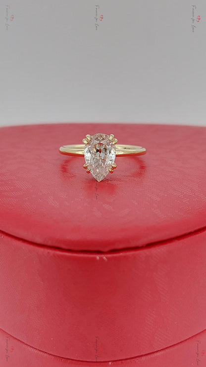 2 Ct Pear Diamond, Moissanite Hidden Halo Engagement Ring