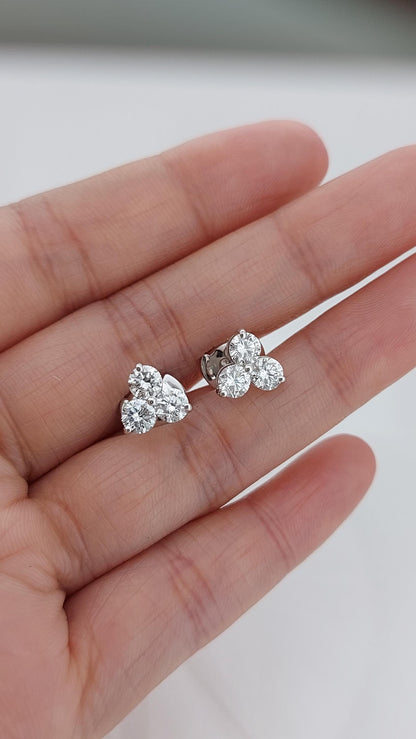 Ohrstecker aus 14 Karat Gold und Diamanten, 4 mm Diamant-Cluster-Ohrring mit Sicherheitsverschluss, Paar Ohrringe aus 14 Karat Rosé-, Weiß- und Gelbgold.