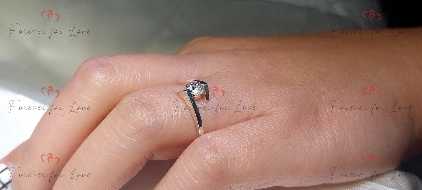 GIA Certified 0.5 Ct Round Natural Diamond Solitaire Ring Round cut 1Ct Moissanite Brilliant Cut engagement ring in 935 Argentium Silver — custom handcrafted by Forever For Love