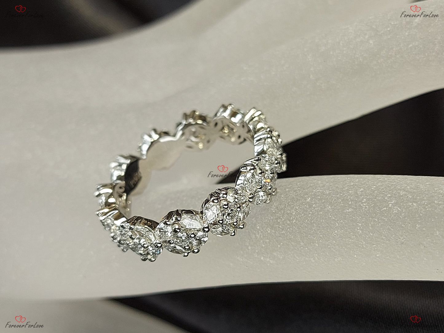 Vintage Natural Diamond Marquise and Round cut Wedding Band Birthstone promise ring Rose Gold engagement band Women anniversary band ring Marquise cut Moissanite Brilliant Cut engagement ring in 935 Argentium Silver — custom handcrafted by Forever For Love