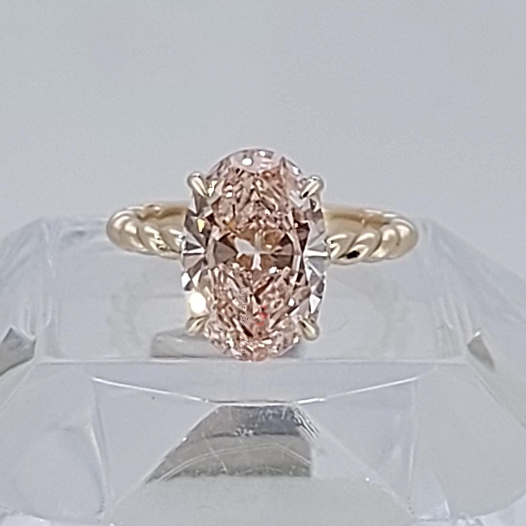 3 Ct Oval Pink Lab Diamond Engagement Ring