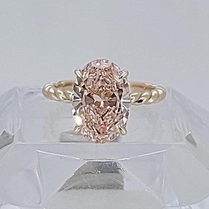 3 Ct Oval Pink Lab Diamond Engagement Ring