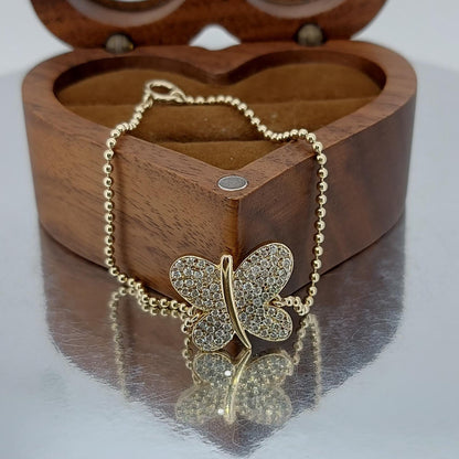 14k Gold Diamant Schmetterlingsarmband, Massives Gold Schmetterlings-Charm-Armband, Diamant-Schmetterlingsarmband, Gold-Diamantarmband, Perfektes Geschenk