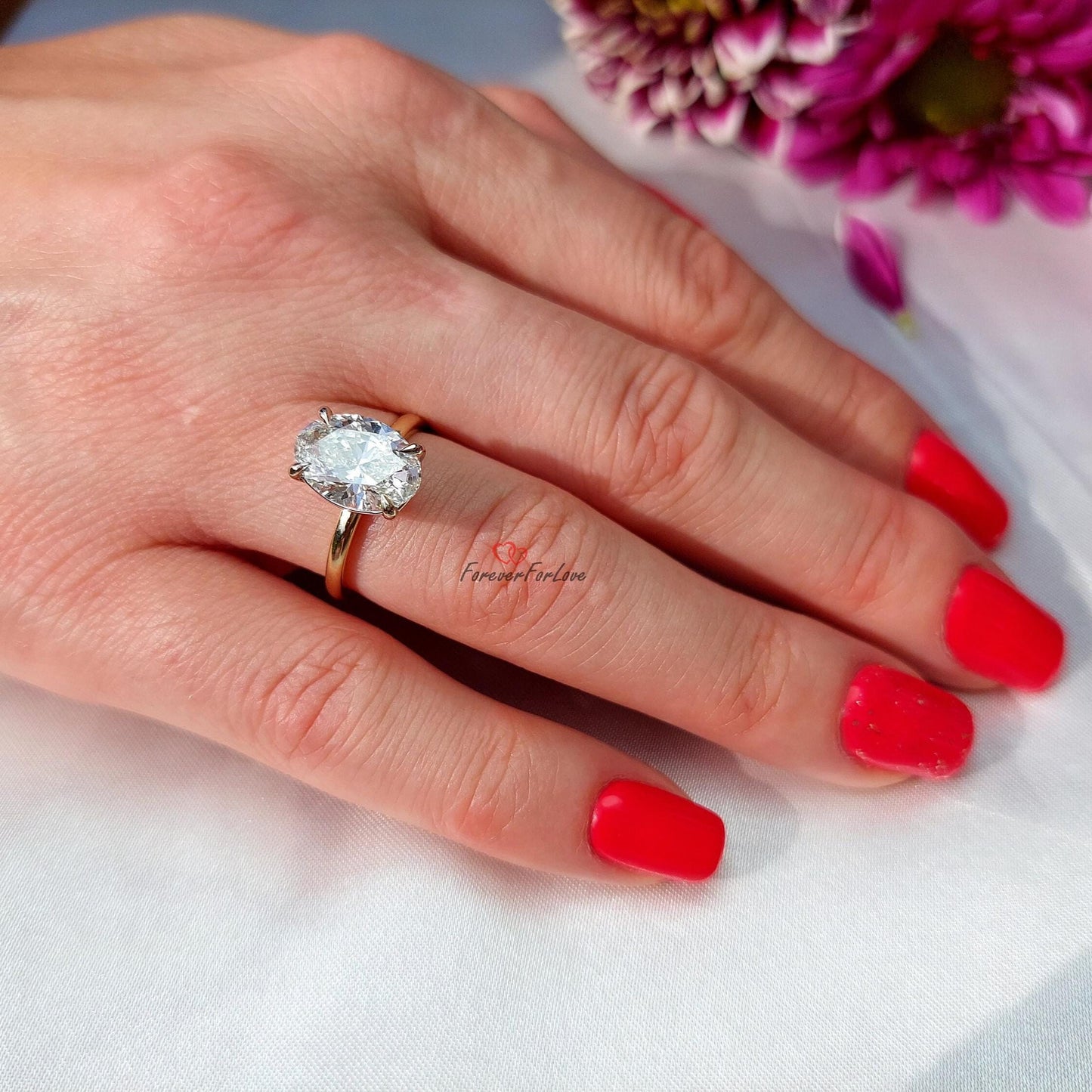 3 Ct F VVS2 Oval Lab Diamond Solitaire Engagement Oval cut 1Ct Moissanite Brilliant Cut engagement ring in 935 Argentium Silver — custom handcrafted by Forever For Love