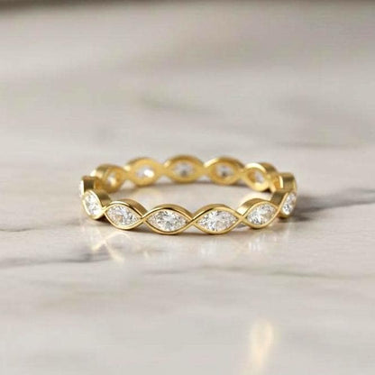 Diamond Marquise cut wedding east west band women Full eternity band Unique Yellow gold wedding vintage Matching bridal Stacking ring.