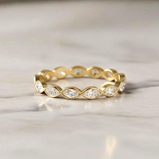 Diamond Marquise cut wedding east west band women Full eternity band Unique Yellow gold wedding vintage Matching bridal Stacking ring.