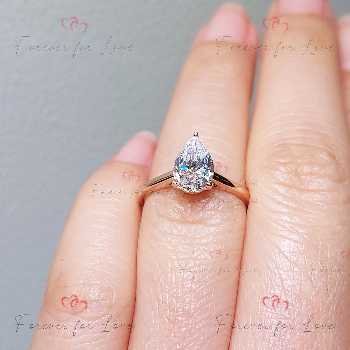 Pear Lab Diamond Solitaire Engagement Ring — Tear Drop Shape Pear cut 1Ct Moissanite Brilliant Cut engagement ring in 935 Argentium Silver — custom handcrafted by Forever For Love