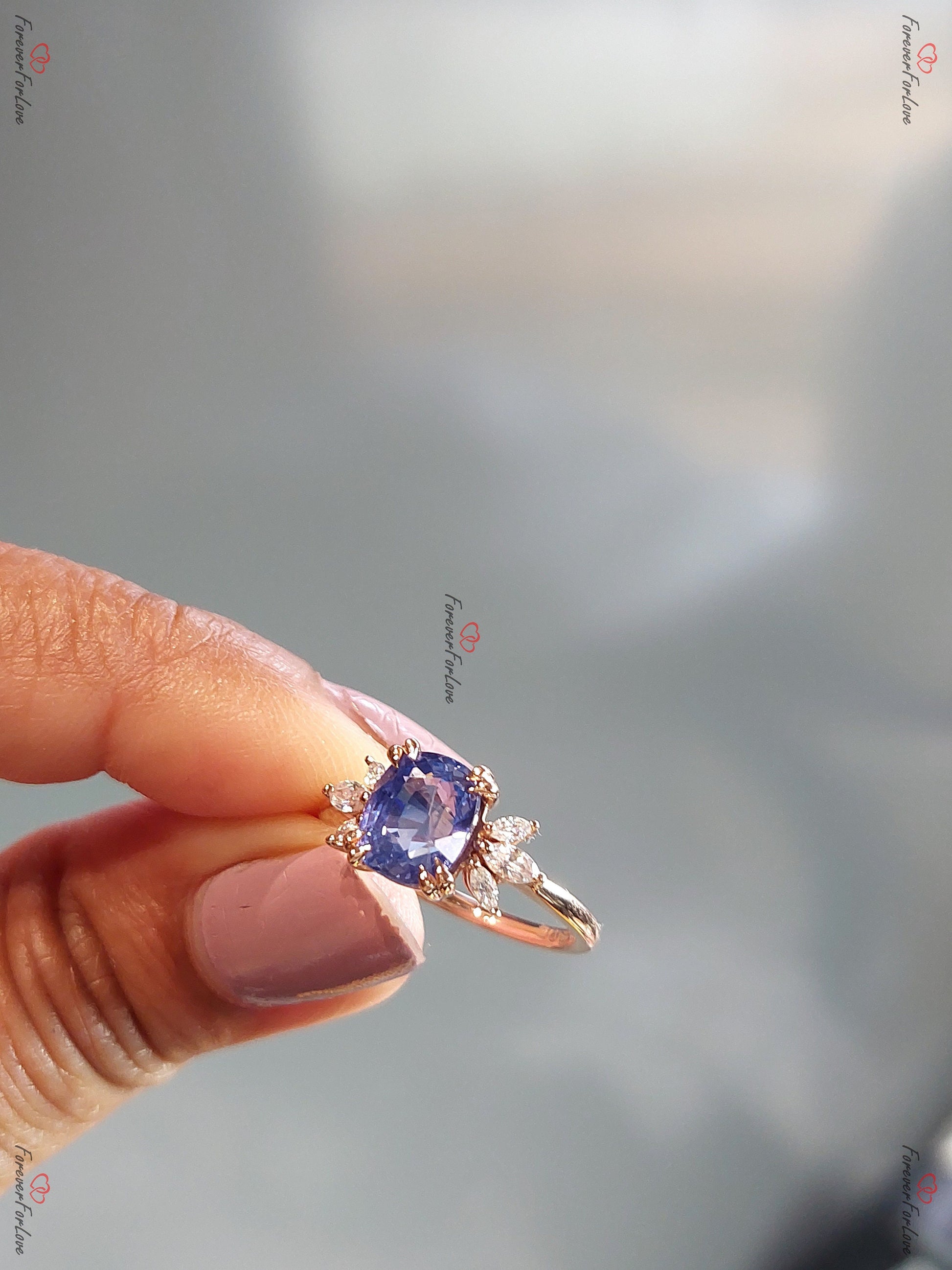 Marquise Blue Diamond, Sapphire Engagement Ring