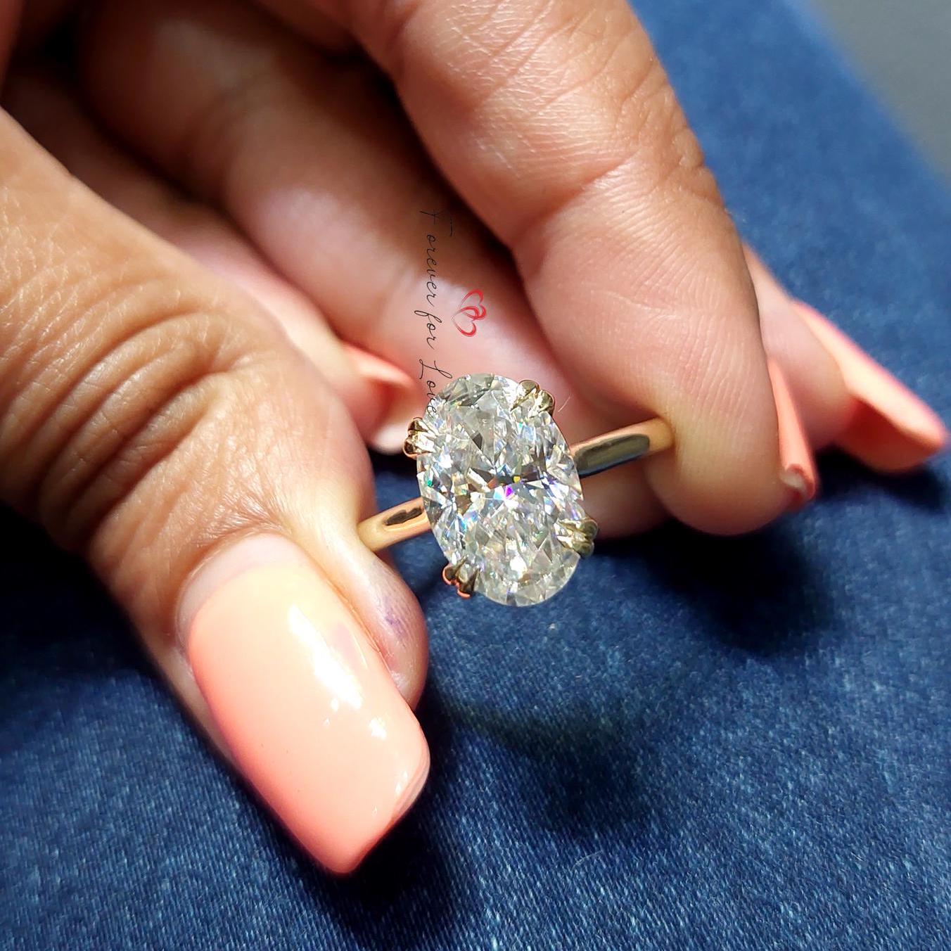 4 Ct Oval Diamond, Moissanite Halo Engagement Ring Oval cut 1Ct Moissanite Brilliant Cut engagement ring in 935 Argentium Silver — custom handcrafted by Forever For Love