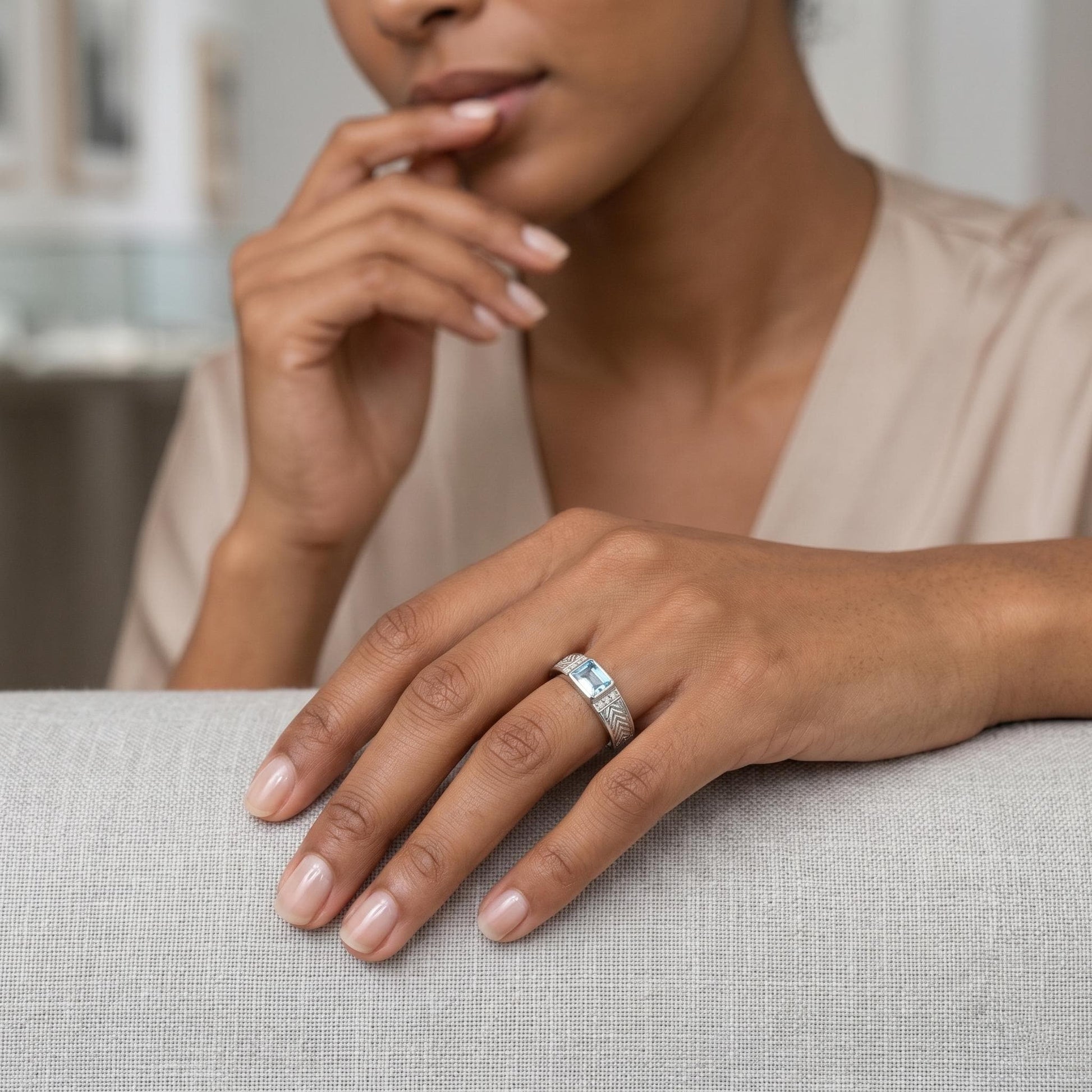 Emerald Aquamarine Wedding Band