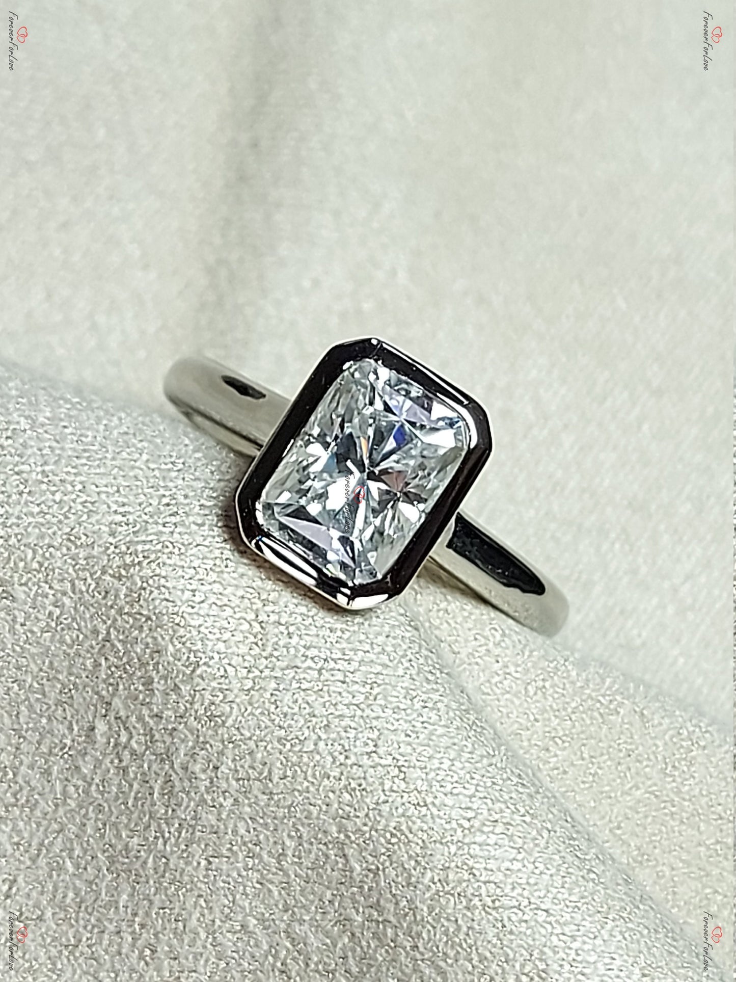 1.5 Ct Radiant Moissanite Solitaire Engagement Ring Radiant cut 1Ct Moissanite Brilliant Cut engagement ring in 935 Argentium Silver — custom handcrafted by Forever For Love