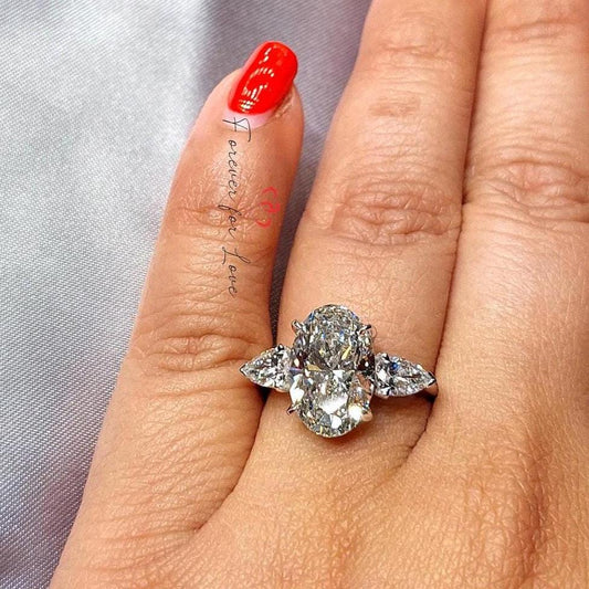 4 Ct IGI Certified Oval Lab Diamond Three Stone Engagement Ring