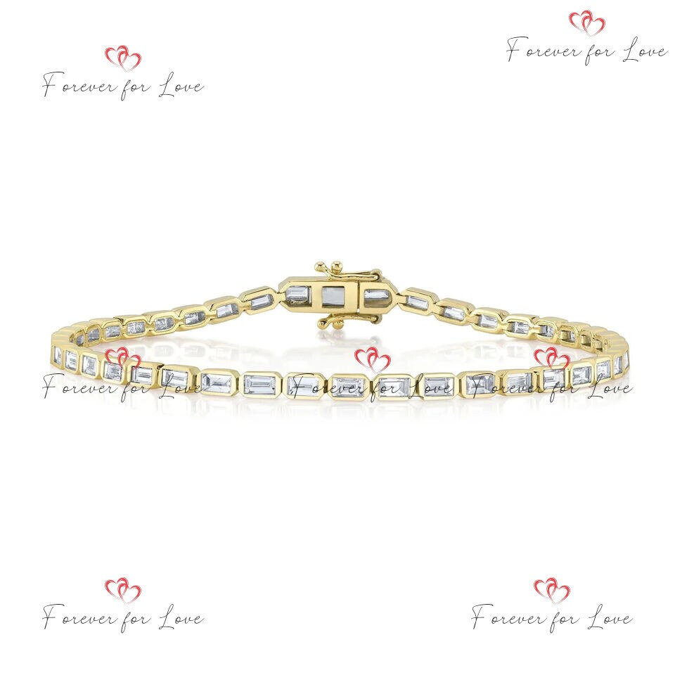 Naturdiamant Tennisarmband 14K Weißgold Baguette Tennisarmband, Naturdiamant Armband, Diamant Armband Geburtstagsgeschenk für sie Moissanite engagement ring in Gold or Platinum — custom handcrafted by Forever For Love