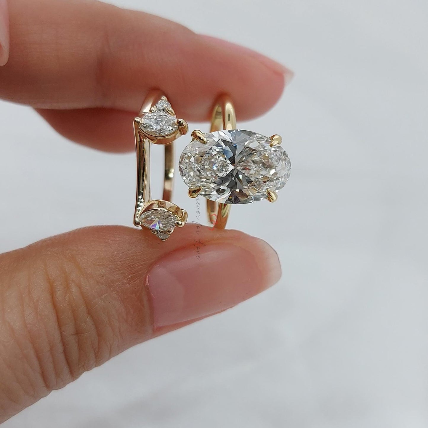 4 Ct IGI Certified Oval Lab Diamond Wedding Band with Pavé Oval cut Moissanite Brilliant Cut engagement ring in 935 Argentium Silver — custom handcrafted by Forever For Love
