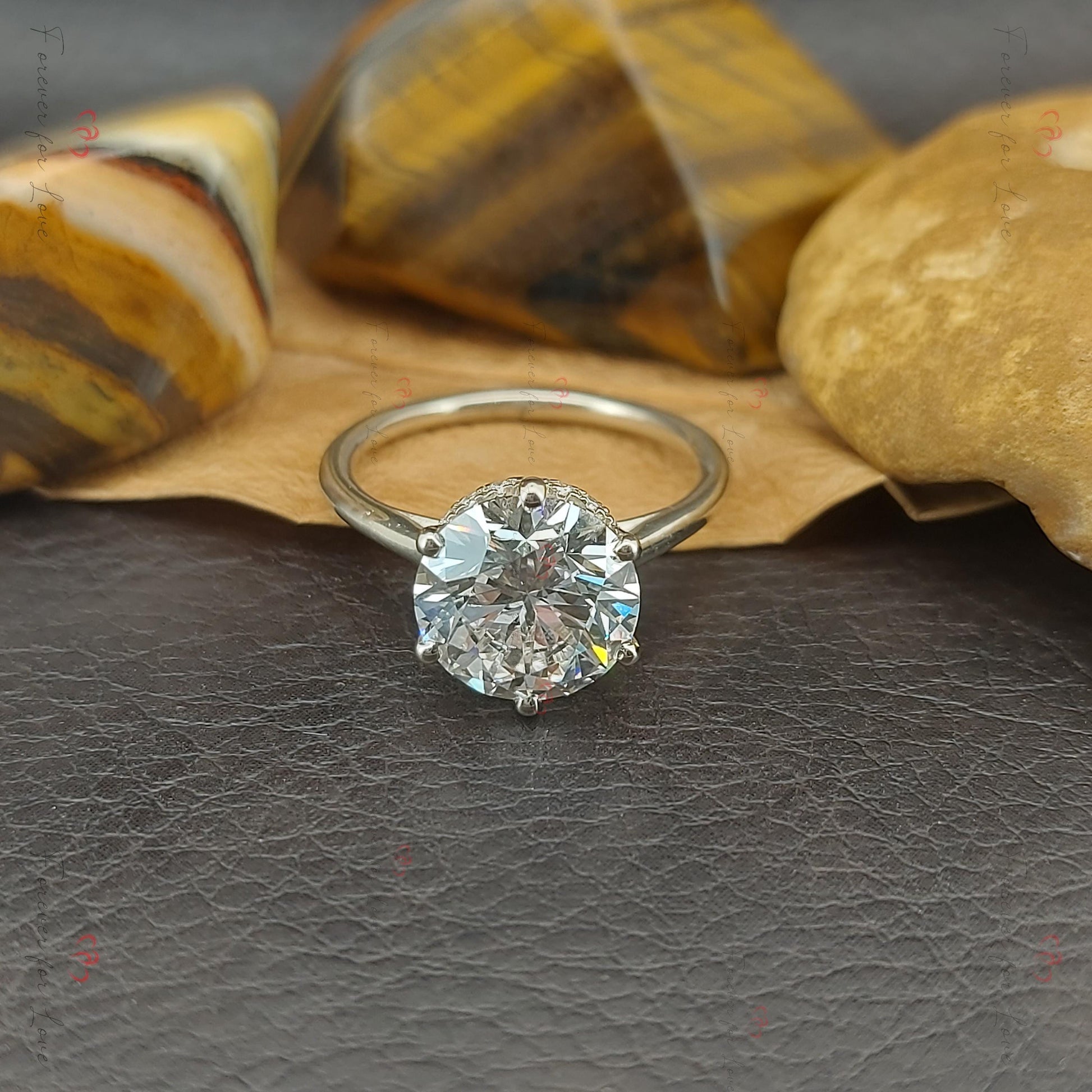 3 Ct Round Lab Diamond Solitaire Engagement Ring