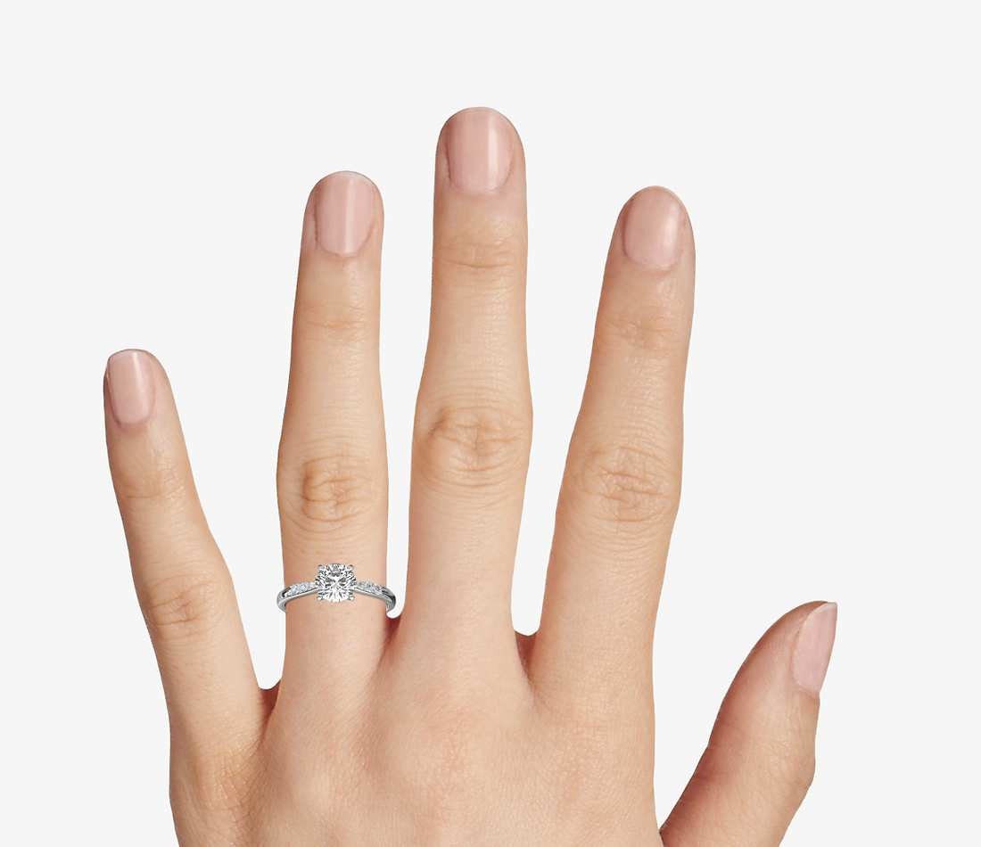 1 Ct Round Natural Diamond Engagement Ring Round cut 1Ct Moissanite Brilliant Cut engagement ring in 935 Argentium Silver — custom handcrafted by Forever For Love