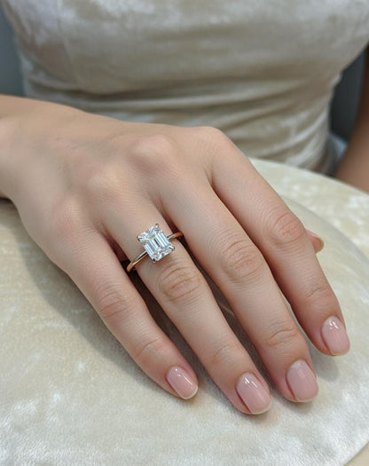 1.50 Ct Emerald Moissanite, Emerald Solitaire Engagement Ring