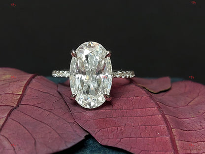 7 Ct Oval Diamond, Moissanite Hidden Halo Engagement Ring