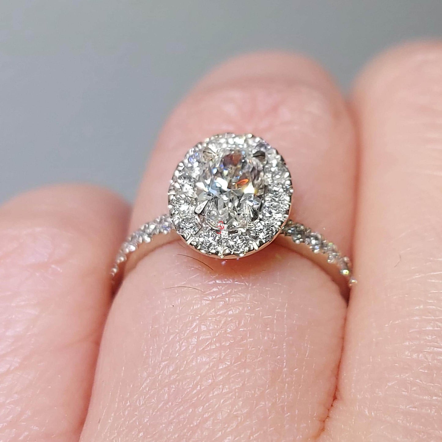 1.5 Ct Oval Diamond Art Deco Halo Engagement Ring Oval cut 1Ct Moissanite Brilliant Cut engagement ring in 935 Argentium Silver — custom handcrafted by Forever For Love