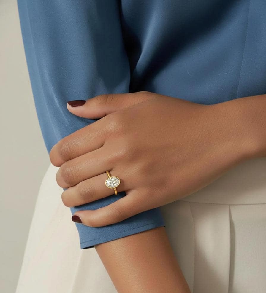Bague Solitaire en Diamant de Laboratoire Ovale Certifié IGI de 1,5 Carat Oval cut 1Ct Moissanite taille brillant engagement ring in Gold or Platinum — custom handcrafted by Forever For Love