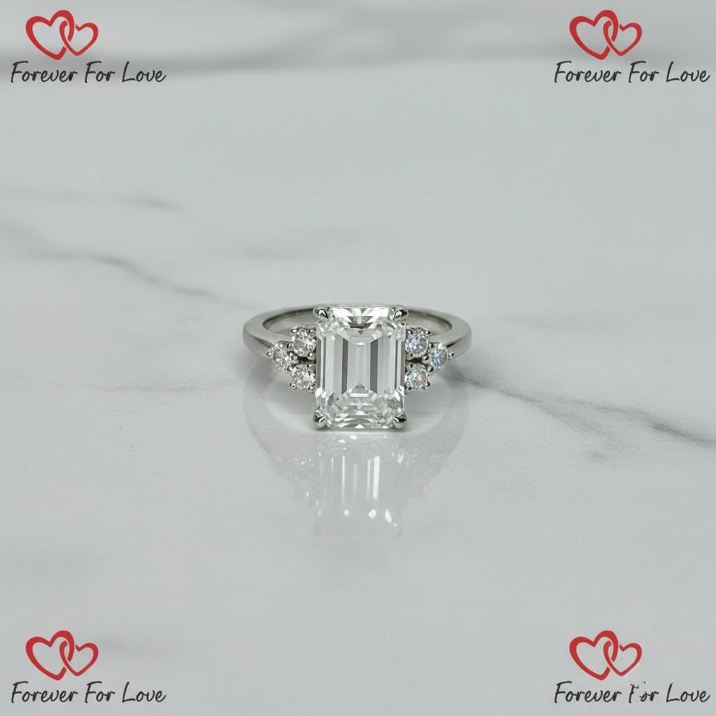 3.30 Ct IGI Certified Emerald Lab Diamond Solitaire Engagement Ring Emerald cut 1Ct Moissanite Brilliant Cut engagement ring in 935 Argentium Silver — custom handcrafted by Forever For Love
