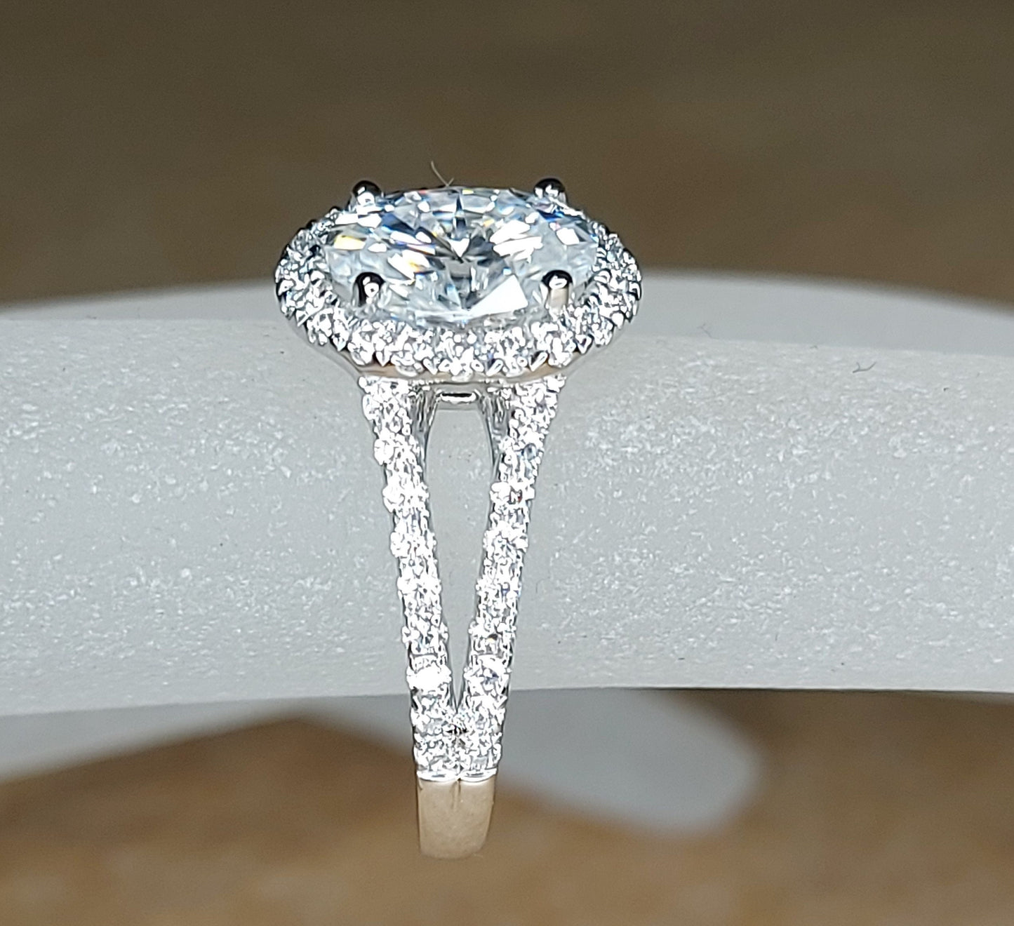 1.5 Ct Oval Moissanite Halo with Micro-Pavé Engagement Ring Oval cut 1Ct Moissanite Brilliant Cut engagement ring in 935 Argentium Silver — custom handcrafted by Forever For Love