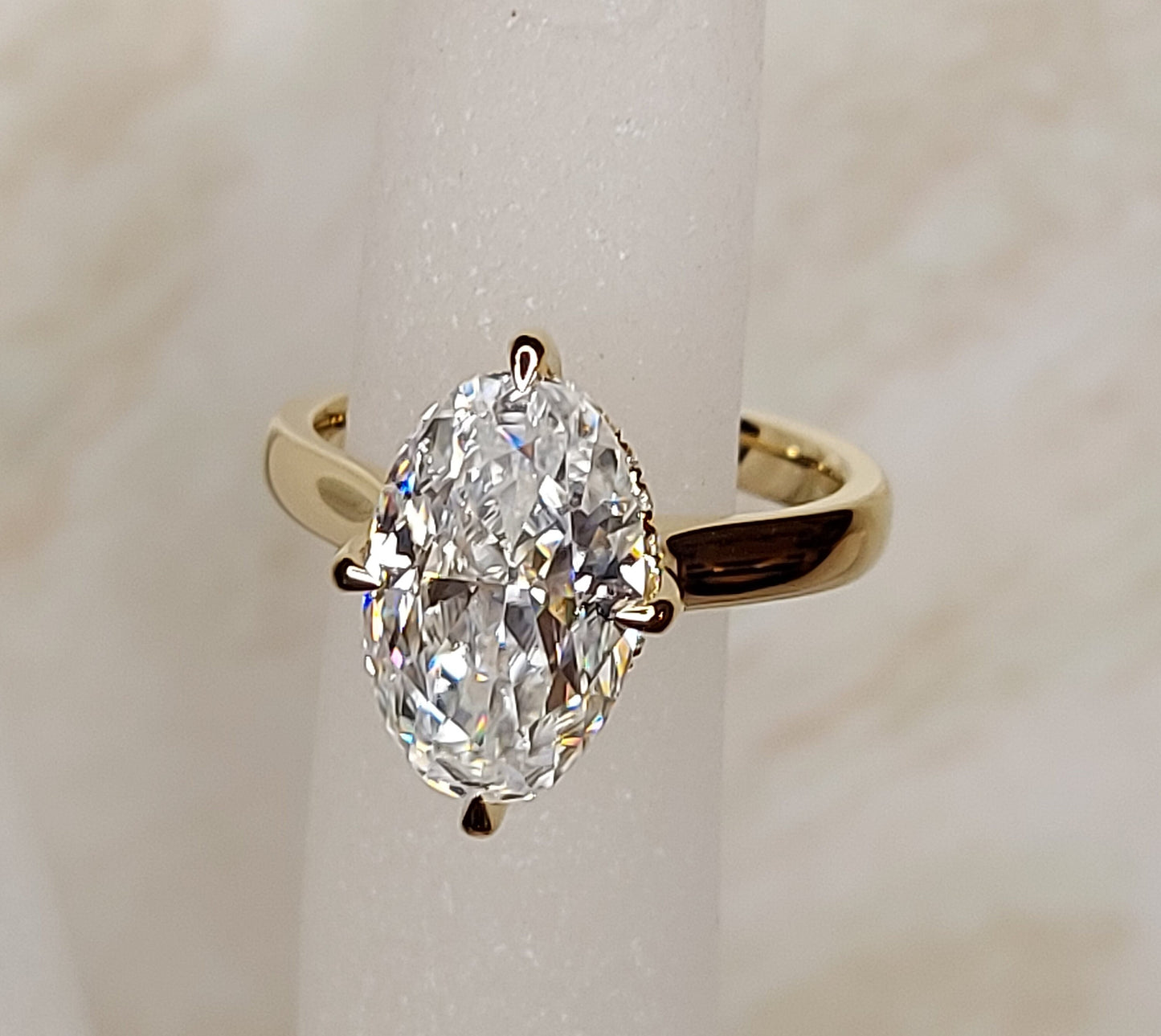 3.8 Ct Oval Moissanite Hidden Halo Engagement Ring Oval cut 1Ct Moissanite Brilliant Cut engagement ring in 935 Argentium Silver — custom handcrafted by Forever For Love