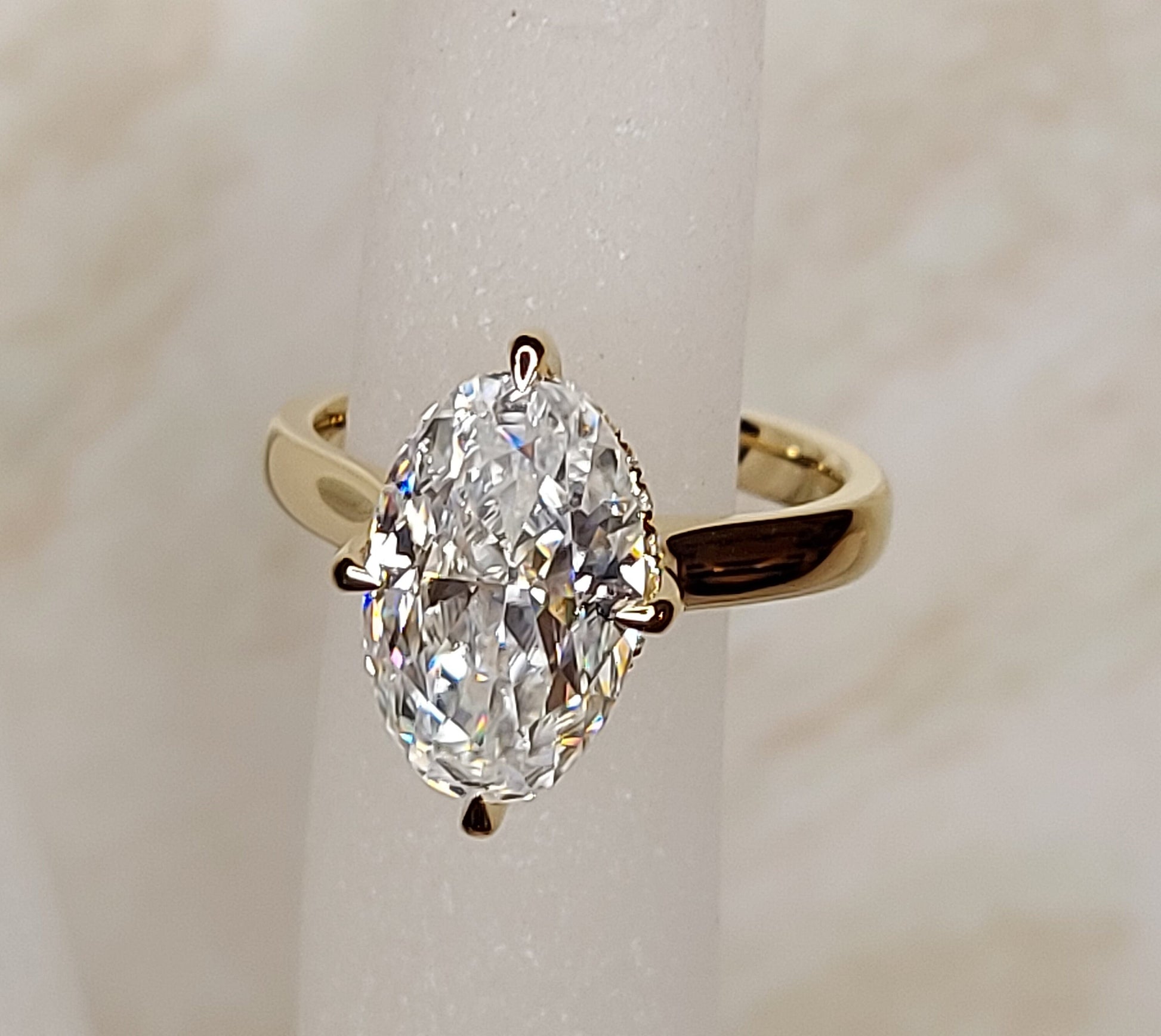 3.8 Ct Oval Diamond, Moissanite Hidden Halo Engagement Ring