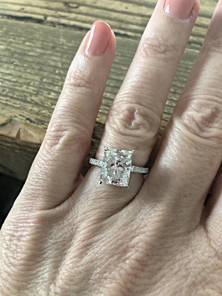 4 Ct Radiant Natural Diamond, Moissanite Hidden Halo Engagement Ring Radiant cut 1Ct Moissanite Brilliant Cut engagement ring in 935 Argentium Silver — custom handcrafted by Forever For Love