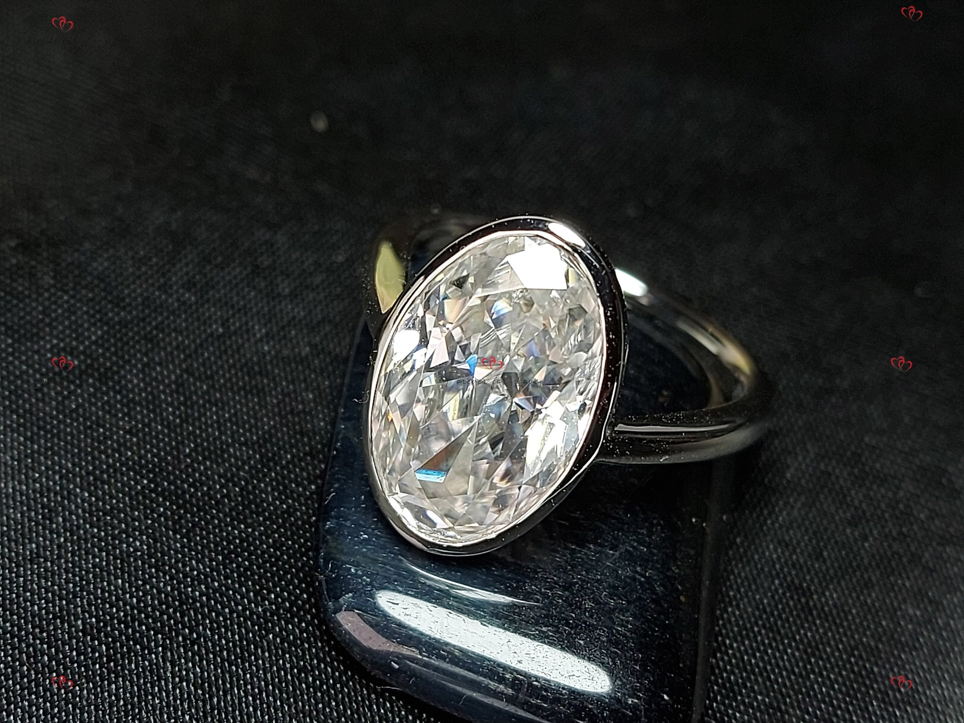 6 CT Moissanite Engagement Ring with bezel, 14*9mm Elongated Crushed Ice Oval Cut Ring, Modern Oval Diamond Ring, 14k Solid Yellow Gold.