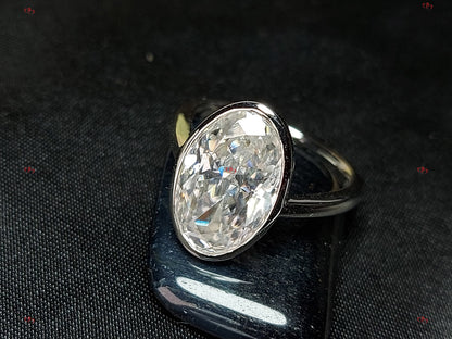 6 CT Moissanite Engagement Ring with bezel, 14*9mm Elongated Crushed Ice Oval Cut Ring, Modern Oval Diamond Ring, 14k Solid Yellow Gold.