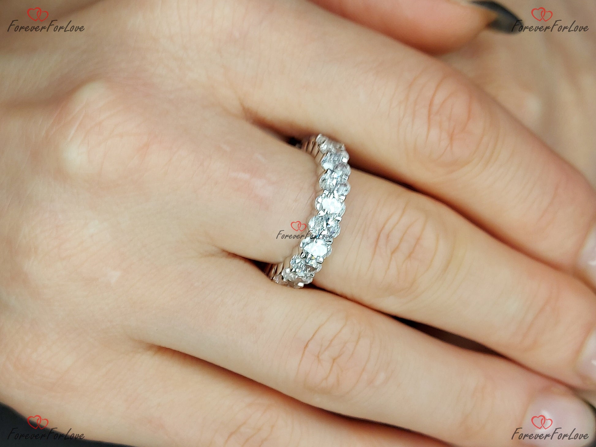 Oval Diamond Lab Grown Full Eternity Band Certified Oval Diamond Band Platinum Full Eternity Wedding Ring sharing Prong Diamond Band