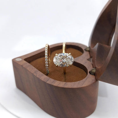 2.2 Carat Oval Cut Lab Grown Diamond Solitaire Engagement Ring & Matching Round Diamond Wedding Band, IGI Certified D/VVS2, 14K Yellow Gold.