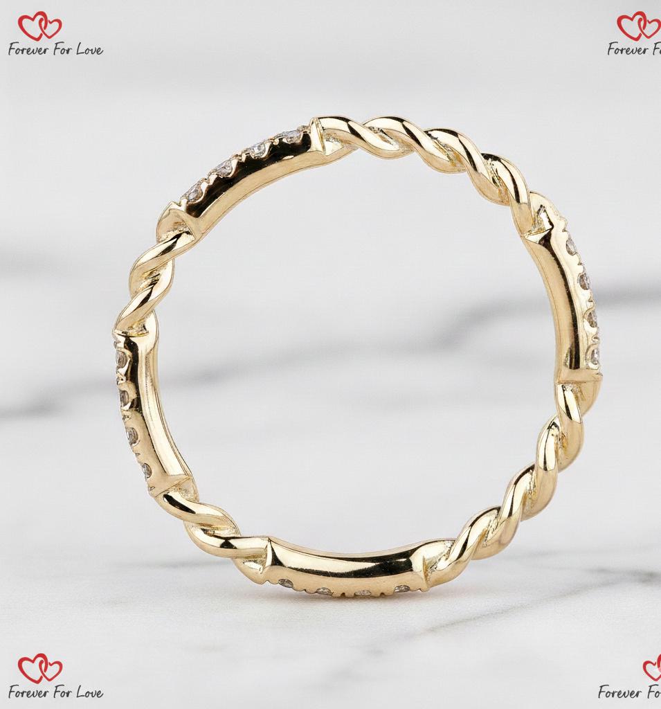 Round Lab Diamond Twisted Pavé Stacking Band Round cut Moissanite Brilliant Cut engagement ring in 935 Argentium Silver — custom handcrafted by Forever For Love