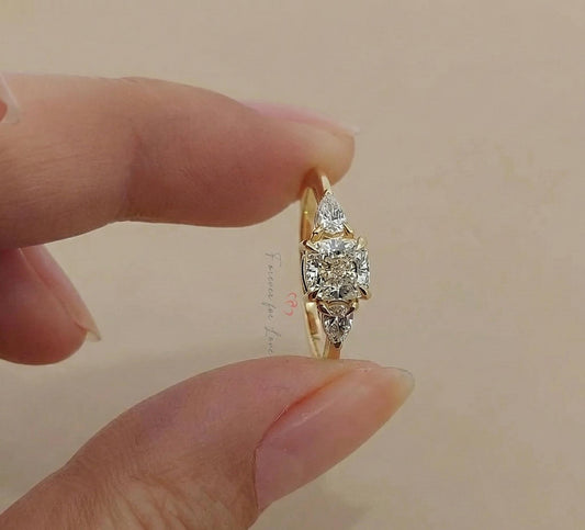 1.5 Ct IGI Certified Cushion Lab Diamond Three Stone Engagement Ring