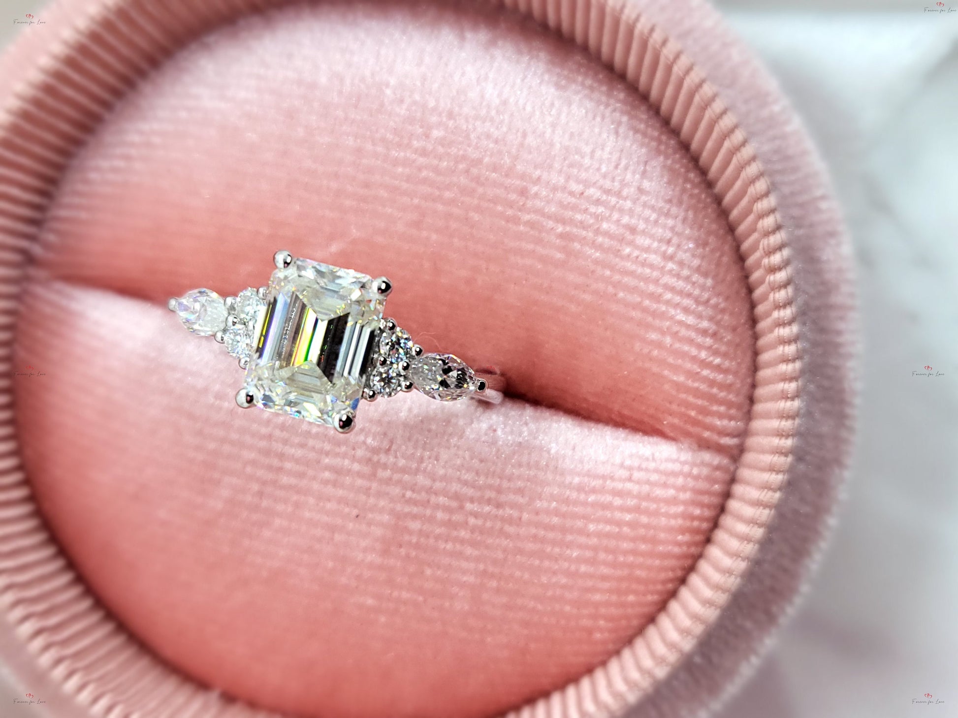 Vintage Emerald Cut Moissanite engagement ring unique Cluster gold engagement ring marquise diamond wedding Bridal art deco Anniversary.