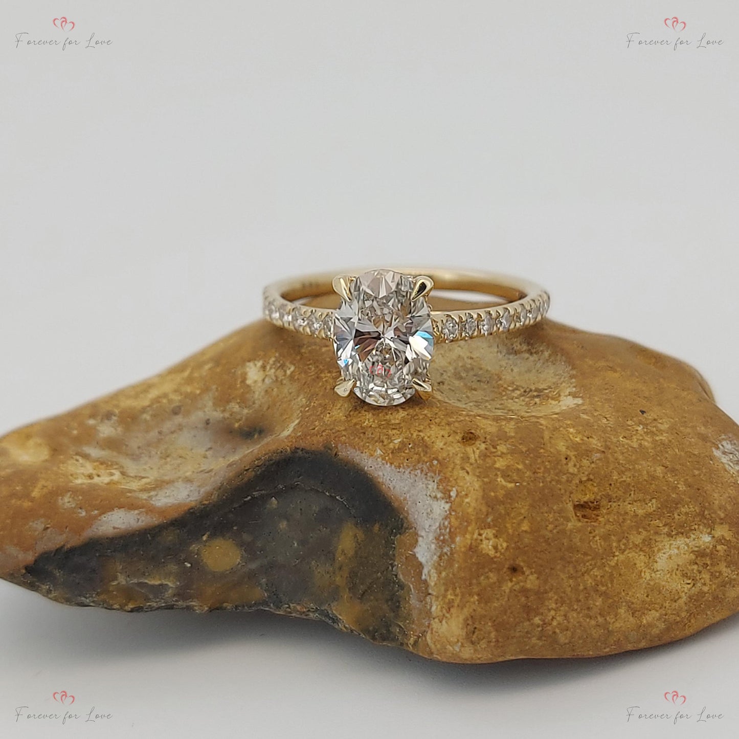 1.5 Ct IGI Certified Oval Diamond with Baguette Accents Ring Oval cut 1Ct Moissanite Brilliant Cut engagement ring in 935 Argentium Silver — custom handcrafted by Forever For Love