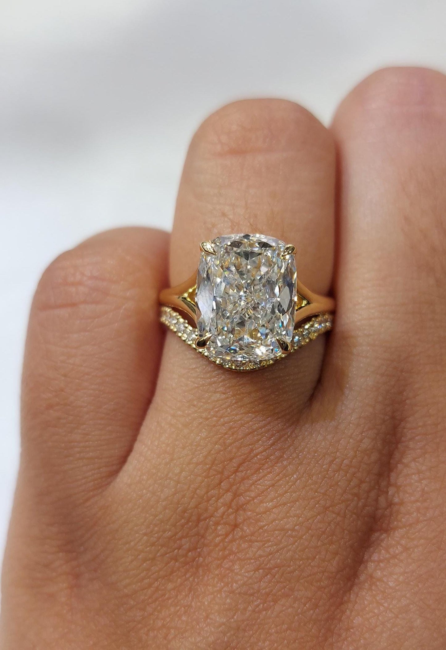 4.5 Ct IGI Certified Cushion Lab Diamond Band Cushion cut Moissanite Brilliant Cut engagement ring in 935 Argentium Silver — custom handcrafted by Forever For Love